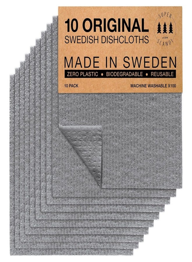 SUPERSCANDI 10 Pack Swedish Dishcloths for Kitchen - 100% Biodegradable & Compostable Reusable Paper Towels Washable, Food-Safe & Without Plastic - Dish Rags Suitable for Any Surface, Grey - Image 1